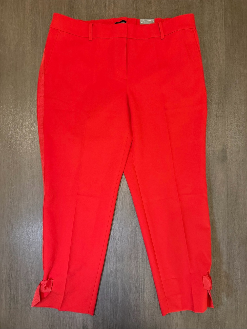 NWT Talbots Hampshire Red Bow Straight Ankle Pants 16W